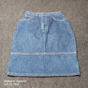 Vintage Levi‎ Fitted Midi 5 Pocket Denim Skirt Women 9 Blue With Zip Slit Brown